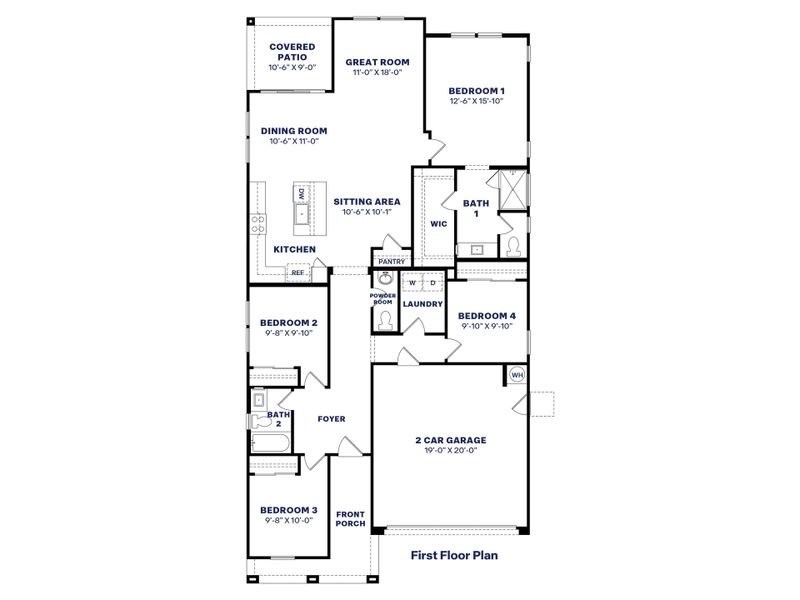 2D floor plan layout for the Glacier by D.R. Horton in Westpark, Buckeye, AZ (Image 3).