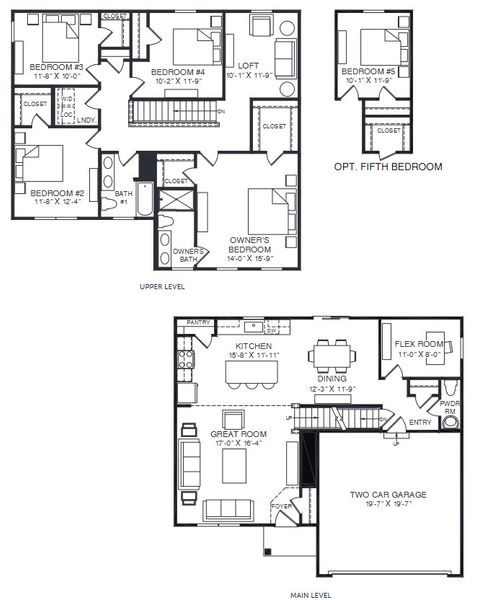 2D floor plan layout for the Elder by Ryan Homes in Reserve At Four Oaks, Four Oaks, NC (Image 3).