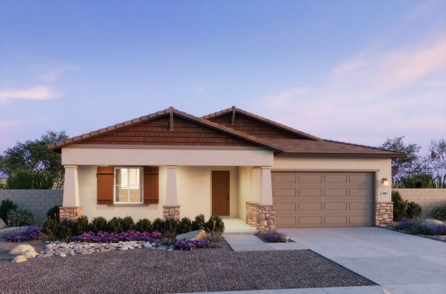 Representative exterior photo of a completed home built from the 4503 by Risewell Homes in The Estates at Frontera, Surprise, AZ (Image 2). Representative exterior photo of a completed home built from the 4503 by Risewell Homes in The Estates at Frontera, Surprise, AZ (Image 2).