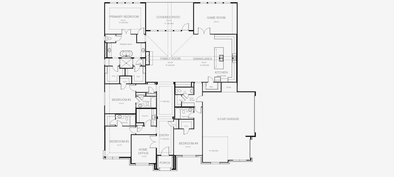 2D floor plan layout for the 3365A by Perry Homes in Megan's Landing 1/2 Acre, Castroville, TX (Image 3). 2D floor plan layout for the 3365A by Perry Homes in Megan's Landing 1/2 Acre, Castroville, TX (Image 3).