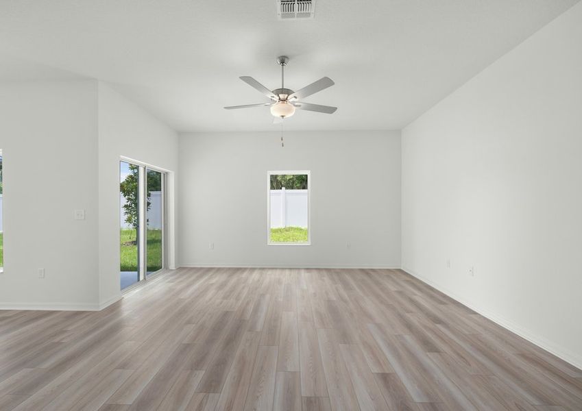 Spacious family room and dining room Spacious family room and dining room