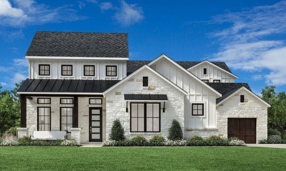 Front exterior of a new home in , Prosper, TX, highlighting curb appeal (Image 1). Front exterior of a new home in , Prosper, TX, highlighting curb appeal (Image 1).