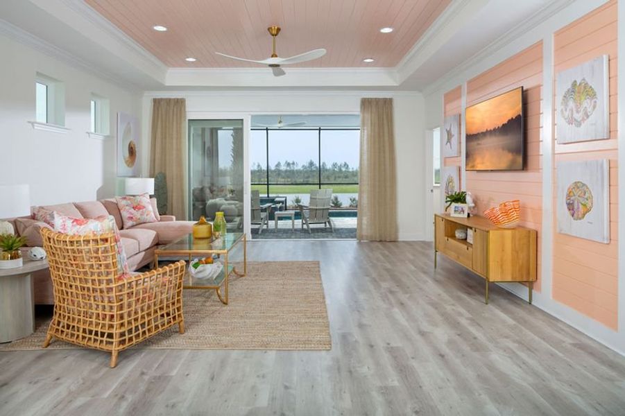 Representative furnished interior of a home built from the Tortola by Minto Communities in Latitude Margaritaville Watersound, Panama City Beach (Image 6).