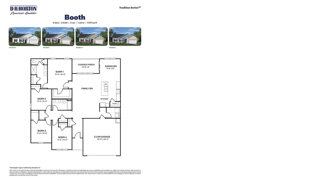 2D floor plan layout for the BOOTH by D.R. Horton in North Gate, Vass, NC (Image 3).