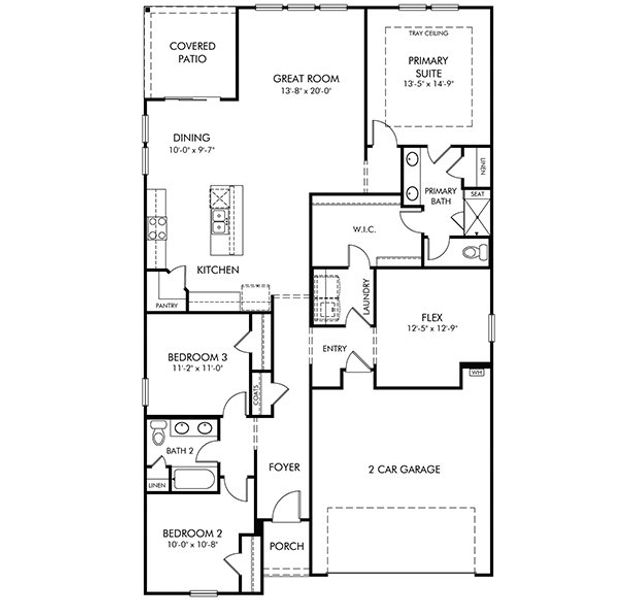 2D floor plan layout for the Newport by Meritage Homes in Clear Pond - The Coastline Series, Myrtle Beach, SC (Image 3).
