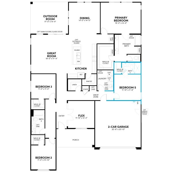 2D floor plan layout for the Agave by Brookfield Residential in Mariposa at Blossom Rock, Apache Junction, AZ (Image 15).
