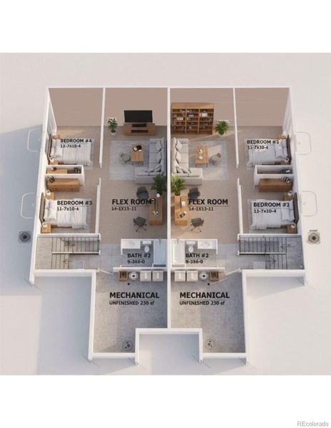 Basement rendering showing finished basement option Basement rendering showing finished basement option