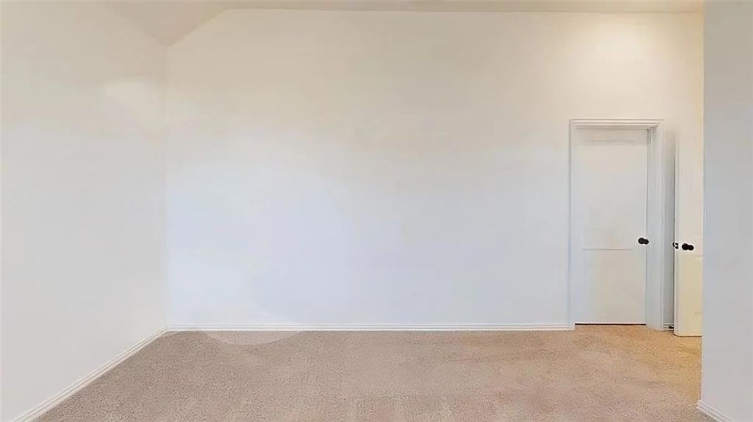 Spare room with carpet flooring and vaulted ceiling