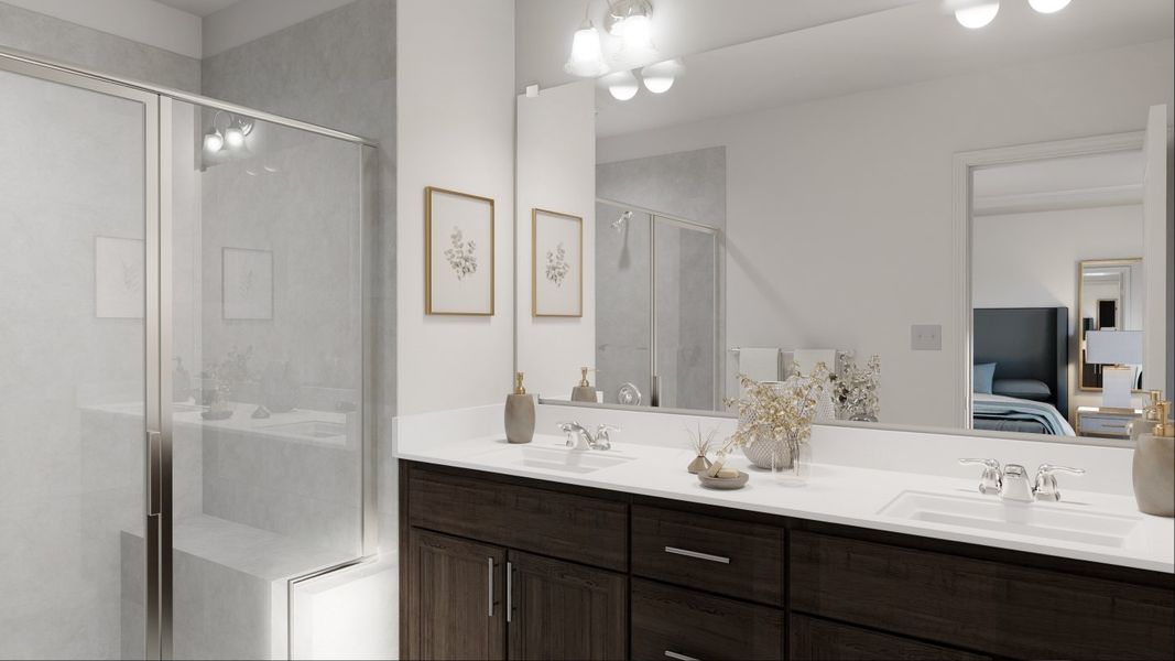 Sutton Owners bathroom vanity and shower