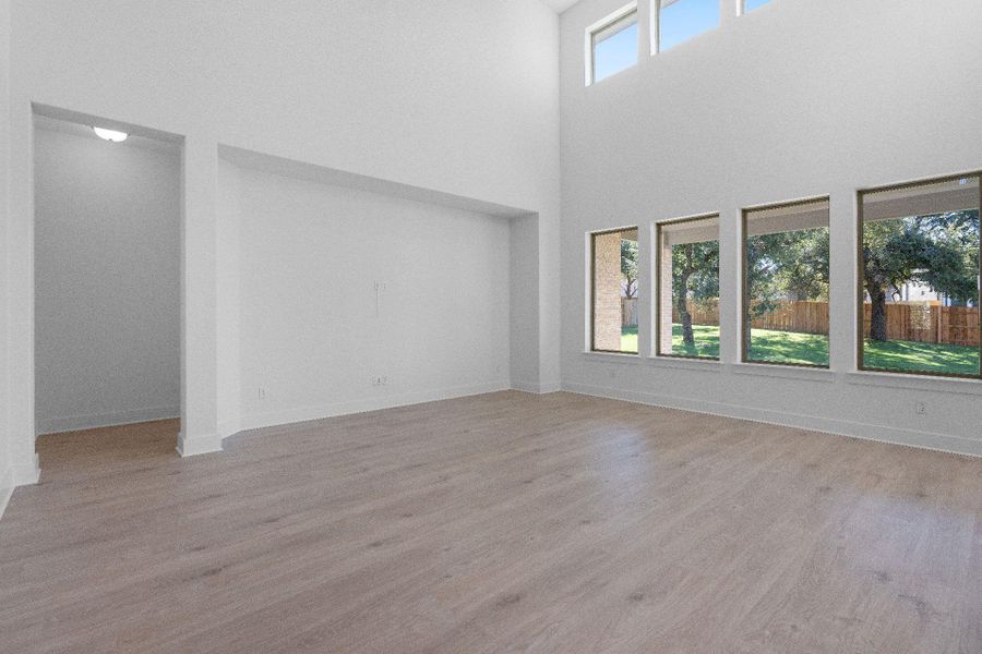 Family Room with soaring ceiling