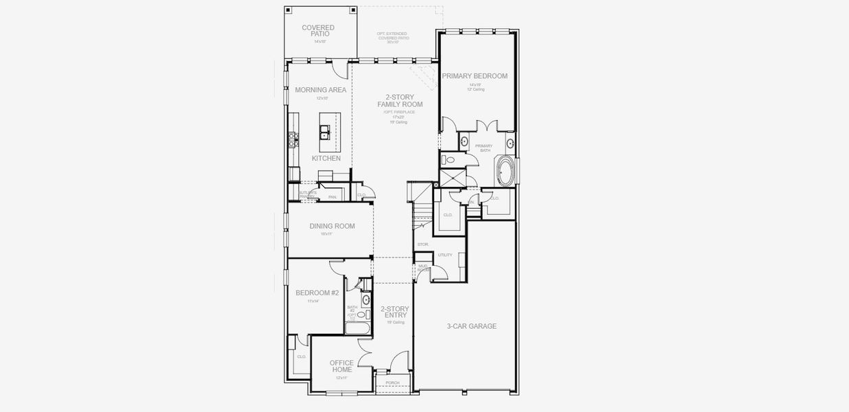 2D floor plan layout for the 3095W by Perry Homes in Mantua, Van Alstyne, TX (Image 4).