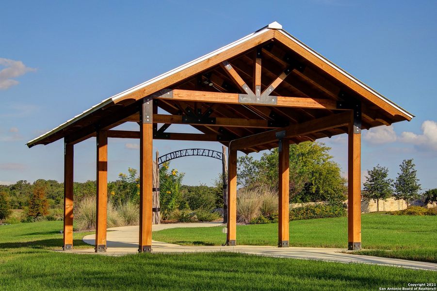 Front exterior of a new home in Ladera 45', San Antonio, TX, highlighting curb appeal (Image 5). Front exterior of a new home in Ladera 45', San Antonio, TX, highlighting curb appeal (Image 5).