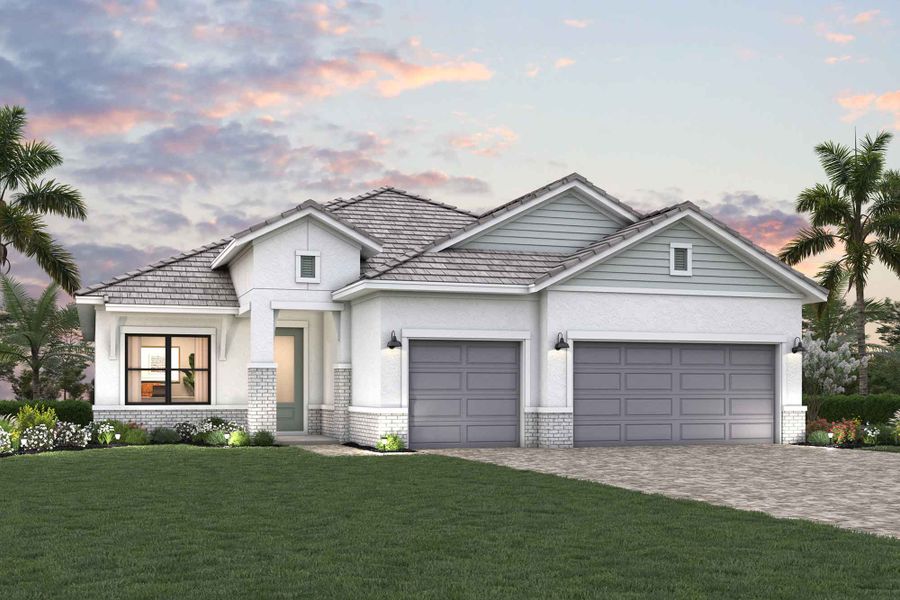 Representative exterior photo of a completed home built from the The Fishbeck by David Weekley Homes in Palmera Wellen Park - Classic Series, Venice, FL (Image 2). Representative exterior photo of a completed home built from the The Fishbeck by David Weekley Homes in Palmera Wellen Park - Classic Series, Venice, FL (Image 2).