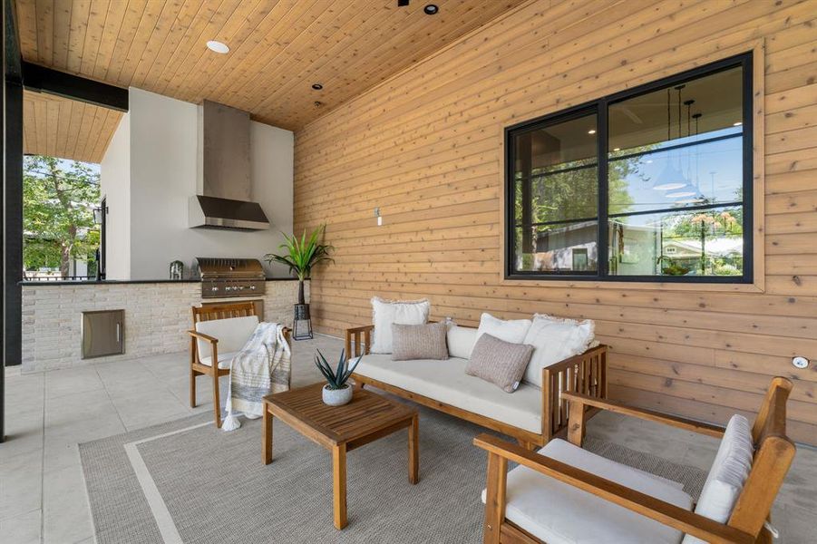 There is also a built-in grill and prep area, plus a pass through window to the kitchen area.