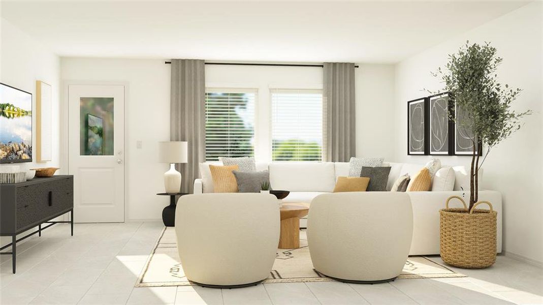 View of tiled living room