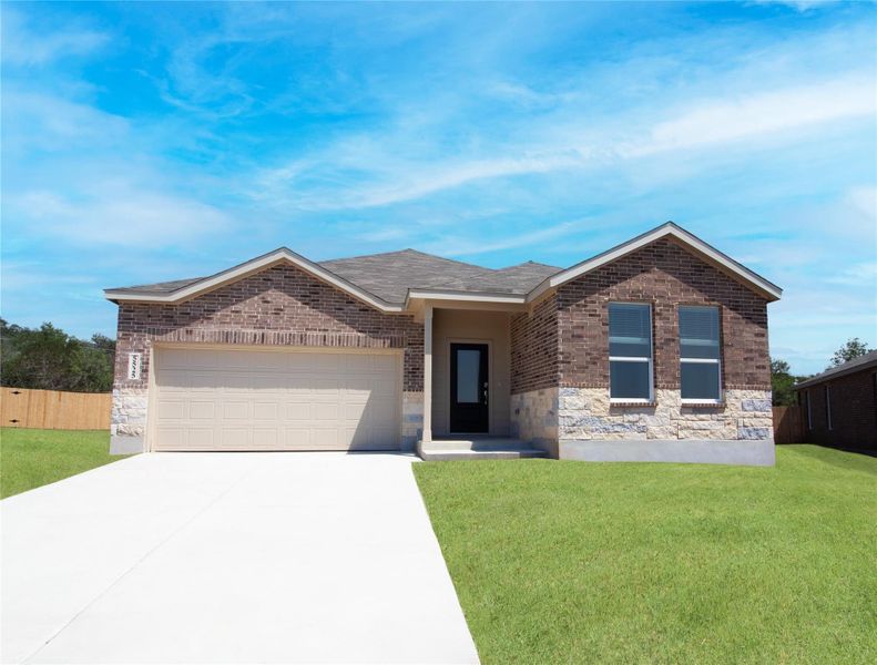 Front exterior of a new home in Windrose Green, Angleton, TX, highlighting curb appeal (Image 21).