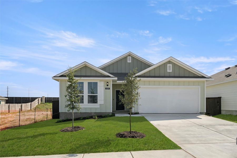 Front exterior of a new home in Cloverleaf, Austin, TX, highlighting curb appeal (Image 19). Front exterior of a new home in Cloverleaf, Austin, TX, highlighting curb appeal (Image 19).