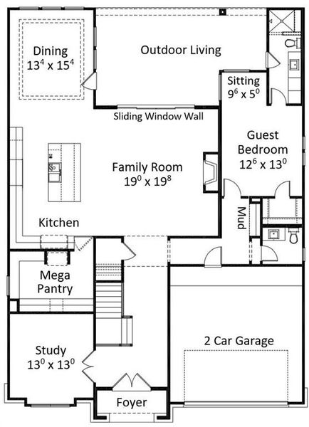 First floor plan highlights include a kitchen with high-end appliances and a mega pantry, plus a guest suite with a sitting area.