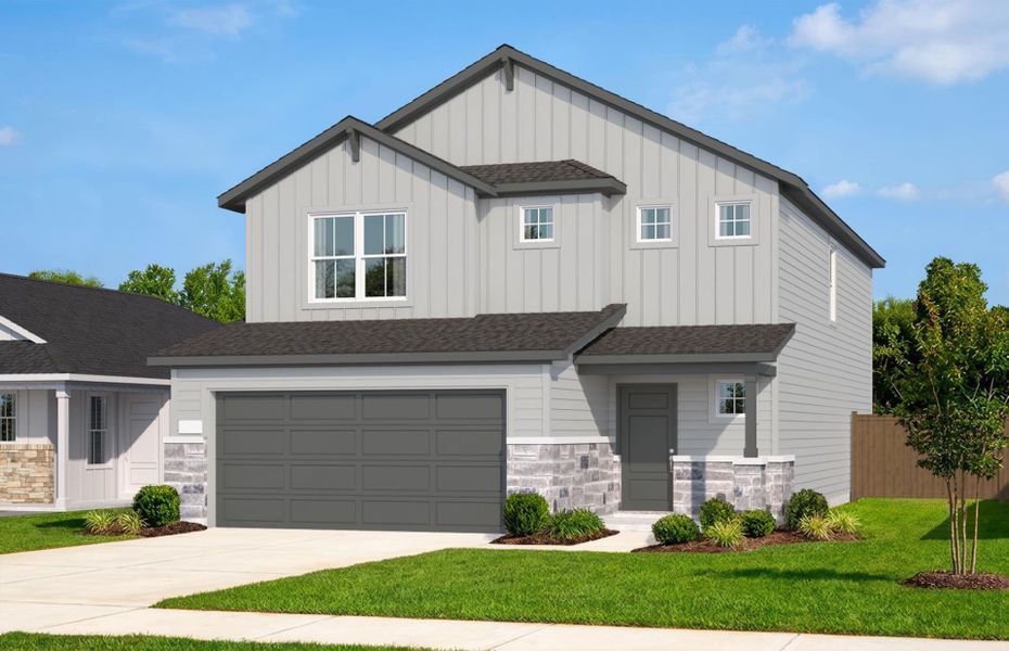 Representative exterior photo of a completed home built from the Monroe by Pulte Homes in Saddleback at Santa Rita Ranch, Liberty Hill, TX (Image 19).