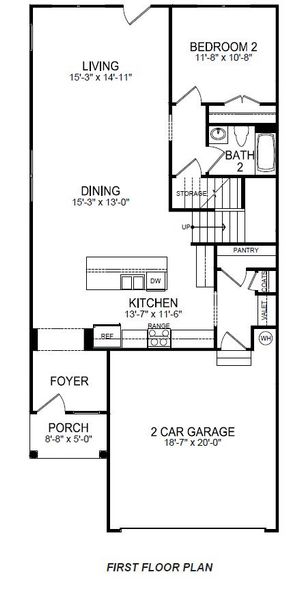 2D floor plan layout for the Landon by D.R. Horton in Seven Oaks, Greenwood, SC (Image 4).