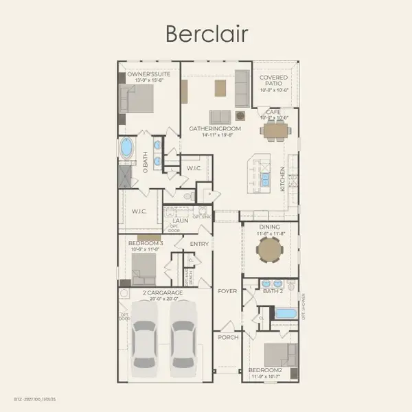 2D floor plan layout for the Berclair by Pulte Homes in Kuempel Estates, Pflugerville, TX (Image 4).