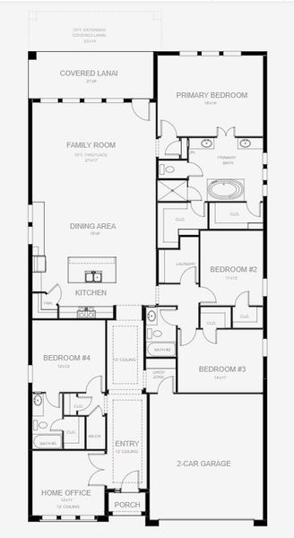2D floor plan layout for the 2555F by Perry Homes in Mandarin Grove, Palmetto, FL (Image 3).