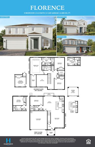 2D floor plan layout for the Florence by Hartizen Homes in Estes Reserve, Eustis, FL (Image 2).