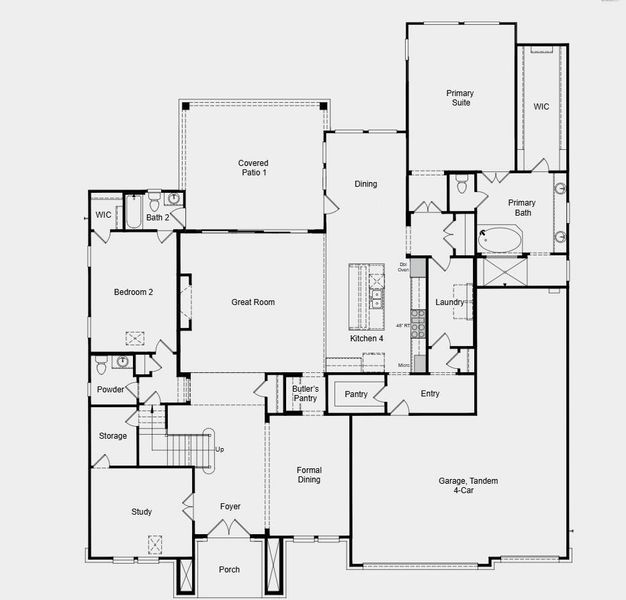 Additional highlights include: Media room, extended covered patio, dining room, and primary suite, free standing tub in primary bath, double front door, gourmet kitchen and linear fireplace.