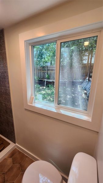 View out bathroom window. View out bathroom window.