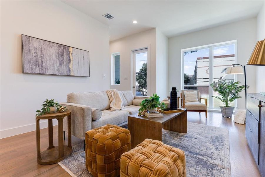 Living room featuring light wood-type flooring