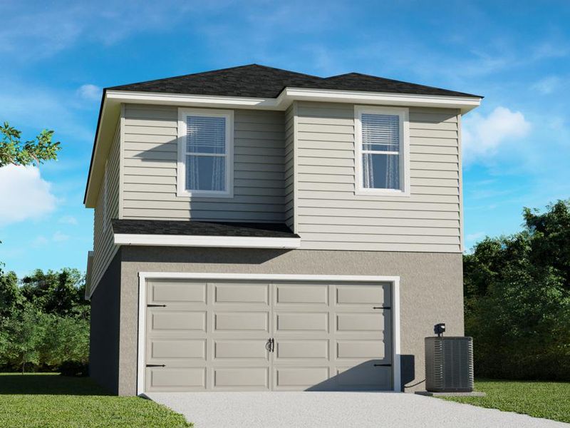 Attached 2-car garage located on the rear of the home with alley access. (Artists` rendering of the Aria)