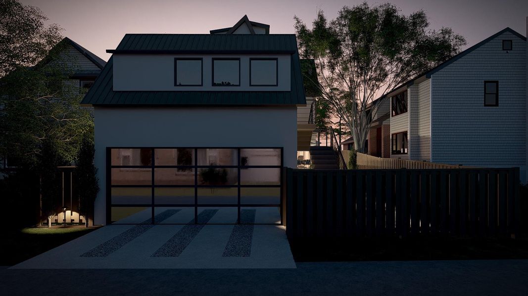 Modern home with a metal roof and a gate Modern home with a metal roof and a gate