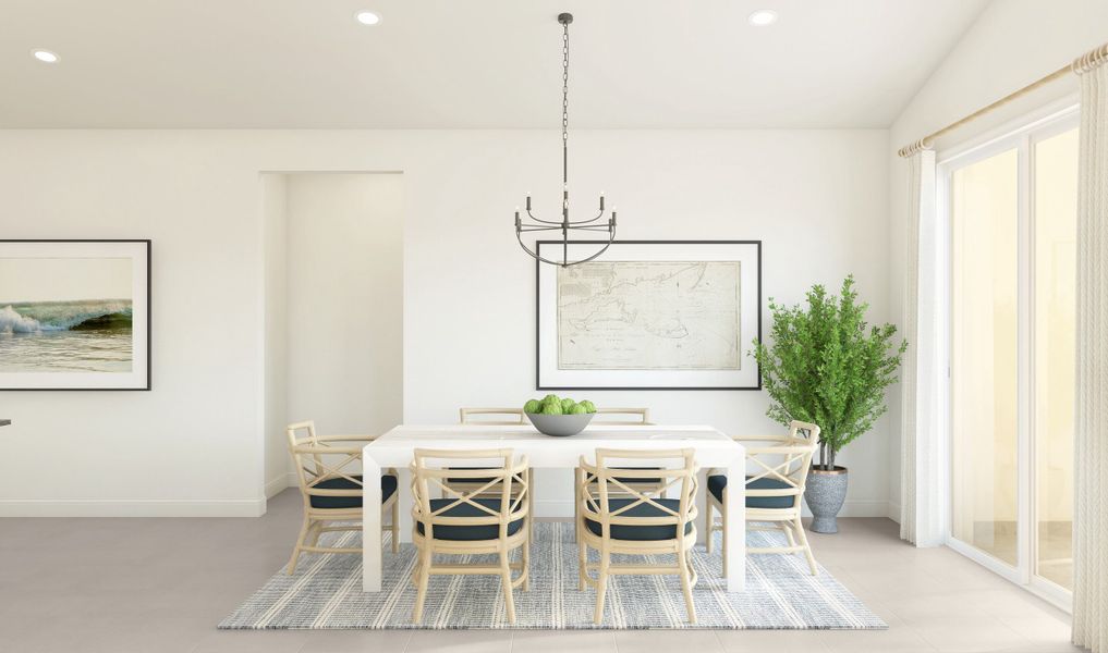 Elegant dining area with white trim detailing