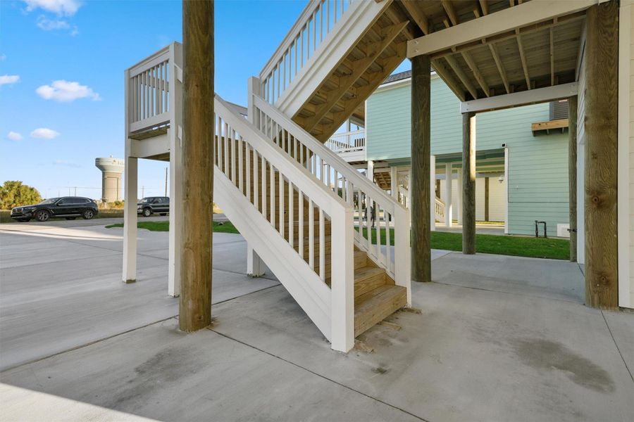 Freshly constructed exterior staircase with durable materials designed for coastal living. Freshly constructed exterior staircase with durable materials designed for coastal living.