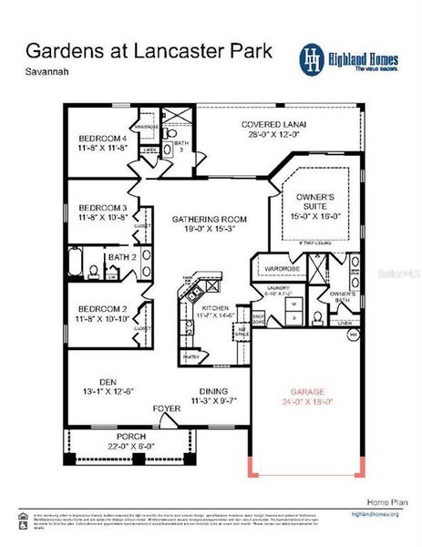 2D floor plan layout of this home in Gardens at Lancaster Park, St. Cloud, FL (Image 2).
