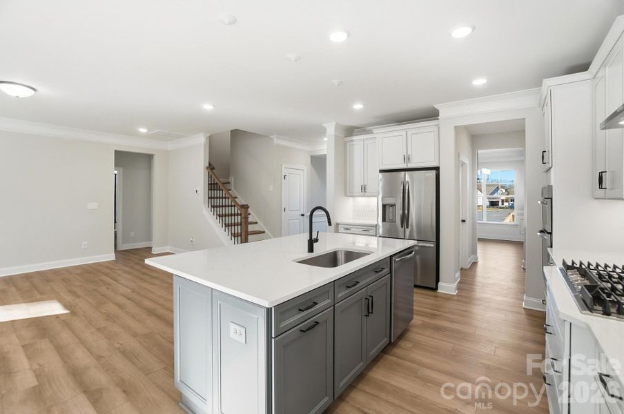 Island with grey cabinets
