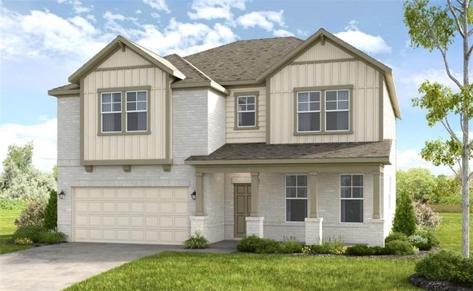Front exterior of a new home in Bennett Farm, Loganville, GA, highlighting curb appeal (Image 1). Front exterior of a new home in Bennett Farm, Loganville, GA, highlighting curb appeal (Image 1).