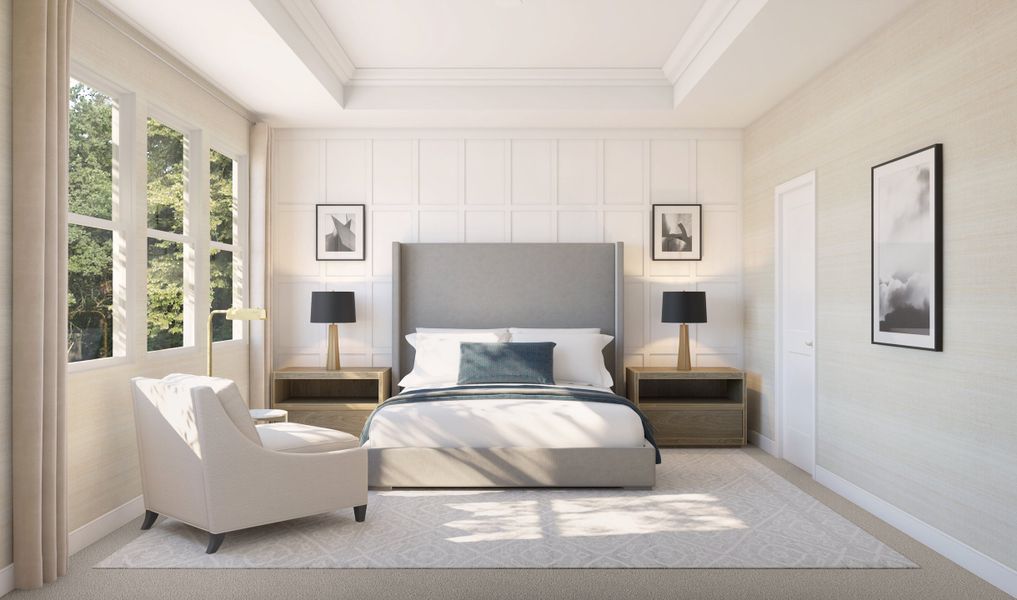 Primary suite with decorative feature wall