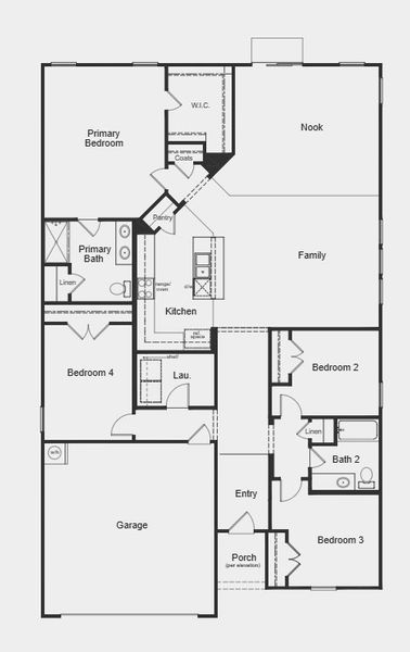 2D floor plan layout for the Plan 2074 by KB Home in Utley Farms, New Hill, NC (Image 4).