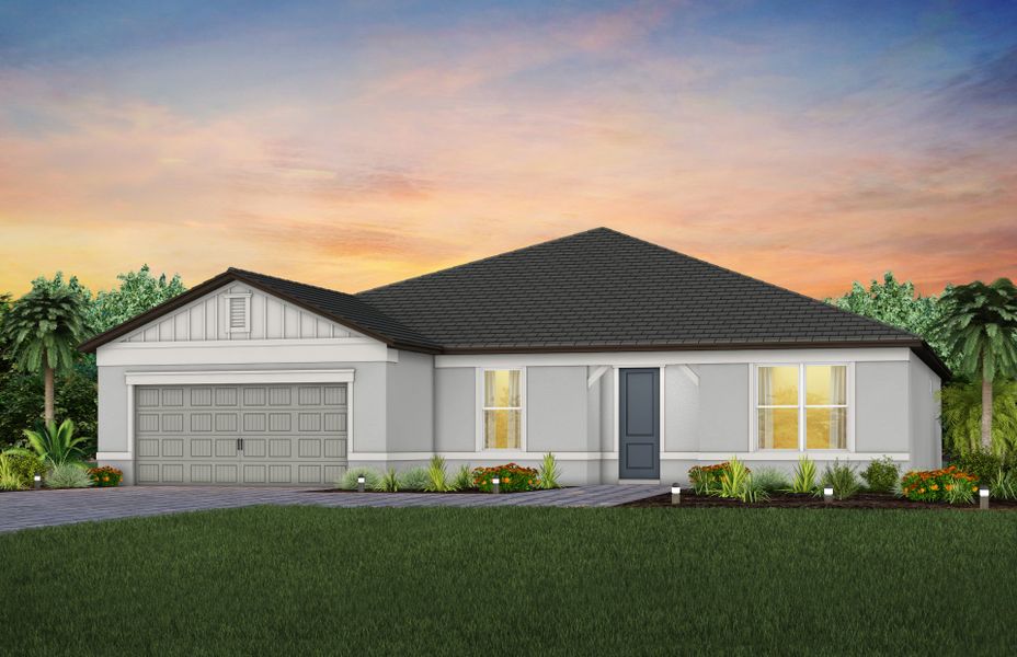 Representative exterior photo of a completed home built from the Stardom by Del Webb in Del Webb Explore North River Ranch, Parrish, FL (Image 19). Representative exterior photo of a completed home built from the Stardom by Del Webb in Del Webb Explore North River Ranch, Parrish, FL (Image 19).