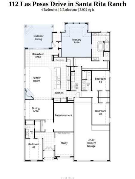 2D floor plan layout of this home in Santa Rita Ranch, Liberty Hill, TX (Image 3). 2D floor plan layout of this home in Santa Rita Ranch, Liberty Hill, TX (Image 3).