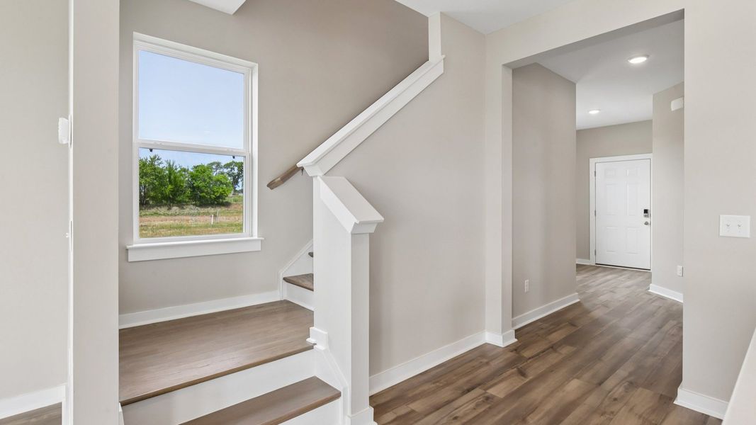Stairway with oak treads and painted risers Stairway with oak treads and painted risers