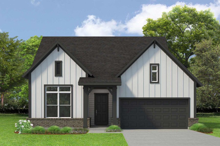 Representative exterior photo of a completed home built from the The Tulip by David Weekley Homes in Two Step Farm 50', Montgomery, TX (Image 2).