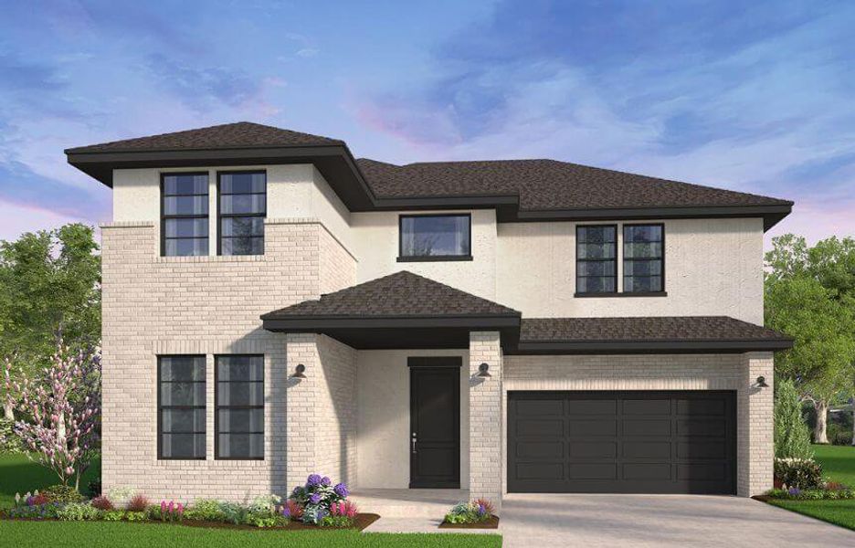 Front exterior of a new home in The Grove Frisco, Frisco, TX, highlighting curb appeal (Image 5). Front exterior of a new home in The Grove Frisco, Frisco, TX, highlighting curb appeal (Image 5).