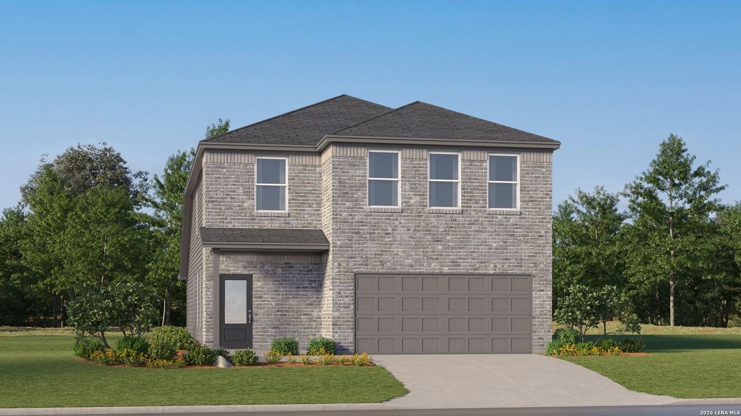 Front exterior of a new home in Blossom Ranch, San Antonio, TX, highlighting curb appeal (Image 23).