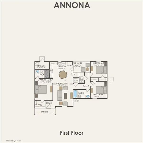 2D floor plan layout of this home in The Courtyards at Stokesbury, Waller, TX (Image 3).