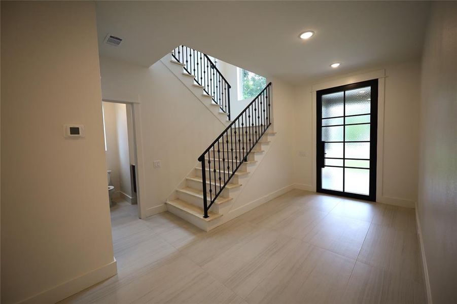 Stairway with wood finished floors