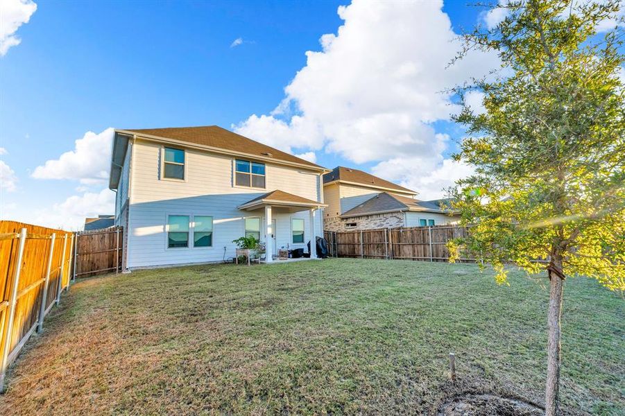 Rear view of property with a lawn