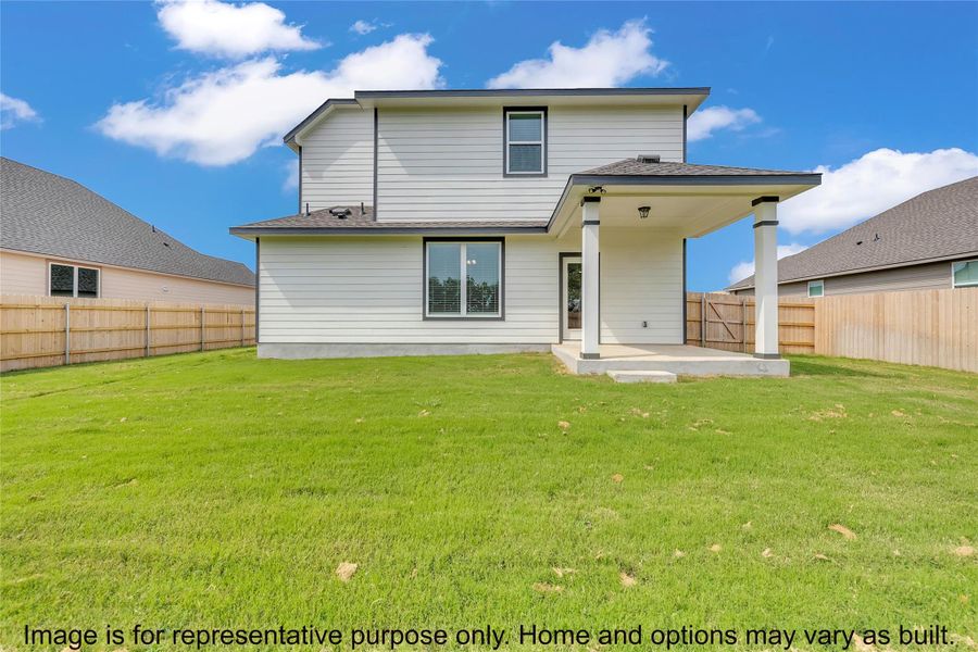 Rear view of house featuring a patio and a fenced backyard