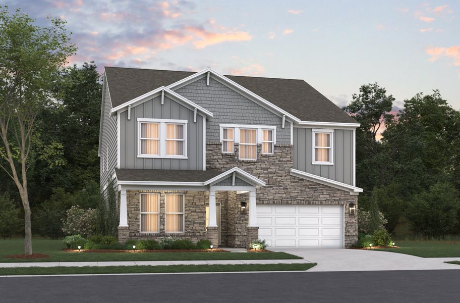 Representative exterior photo of a completed home built from the Tucker II by Beazer Homes in The Paddocks at Doc Hughes, Buford, GA (Image 21). Representative exterior photo of a completed home built from the Tucker II by Beazer Homes in The Paddocks at Doc Hughes, Buford, GA (Image 21).